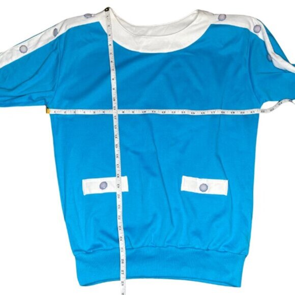 Adolfo Sport Women's Vintage Pullover Button Blouse Size Small Blue White Mature - Picture 4 of 5
